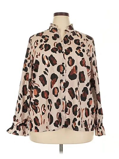 Eloquii Long Sleeve Blouse In Brown