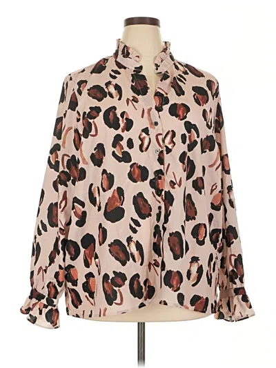 Pre-owned Eloquii Long Sleeve Blouse In Brown