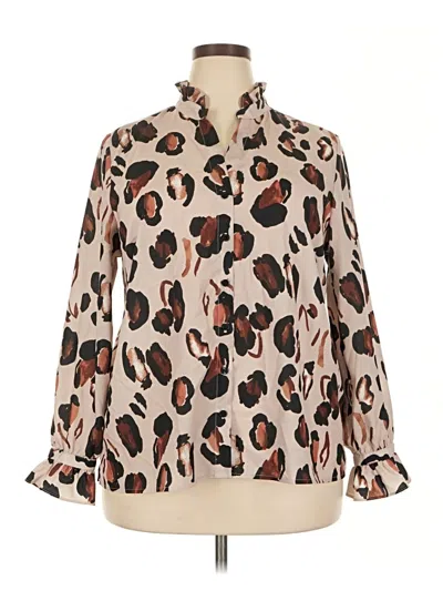Pre-owned Eloquii Long Sleeve Blouse In Brown
