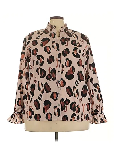 Pre-owned Eloquii Long Sleeve Blouse In Brown