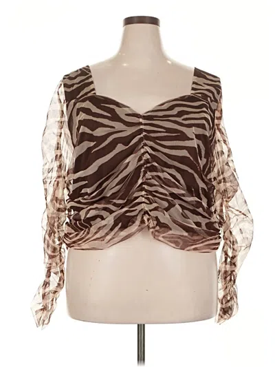 Pre-owned Eloquii Long Sleeve Blouse In Brown