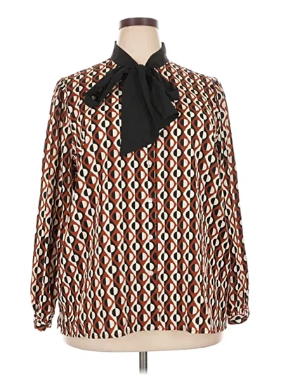 Pre-owned Eloquii Long Sleeve Blouse In Brown