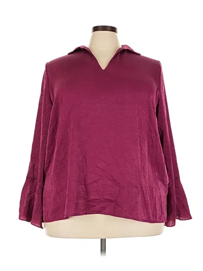 Pre-owned Eloquii Long Sleeve Blouse In Burgundy