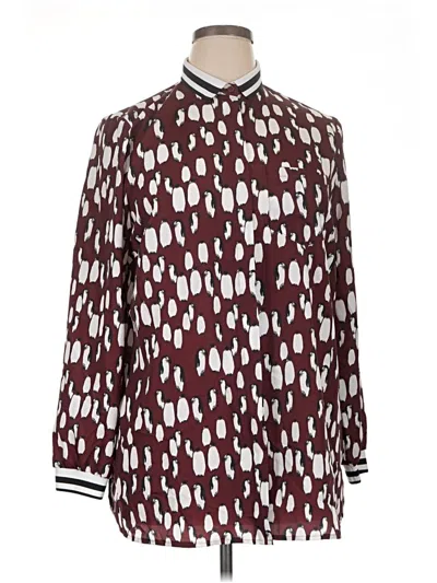 Pre-owned Eloquii Long Sleeve Blouse In Burgundy