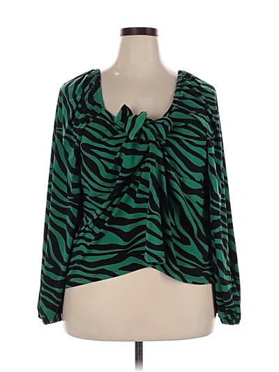 Pre-owned Eloquii Long Sleeve Blouse In Green