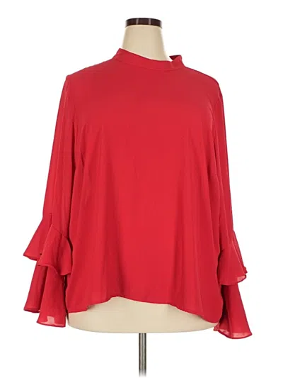 Pre-owned Eloquii Long Sleeve Blouse In Red
