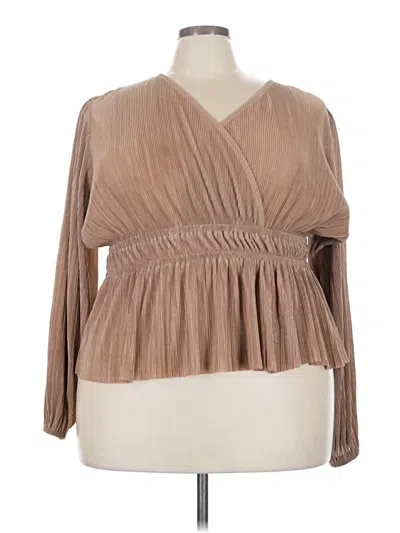Pre-owned Eloquii Long Sleeve Blouse In Tan