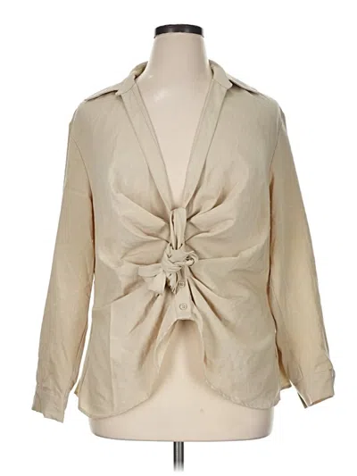 Pre-owned Eloquii Long Sleeve Blouse In Tan