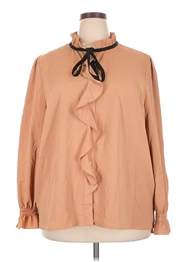 Pre-owned Eloquii Long Sleeve Blouse In Tan