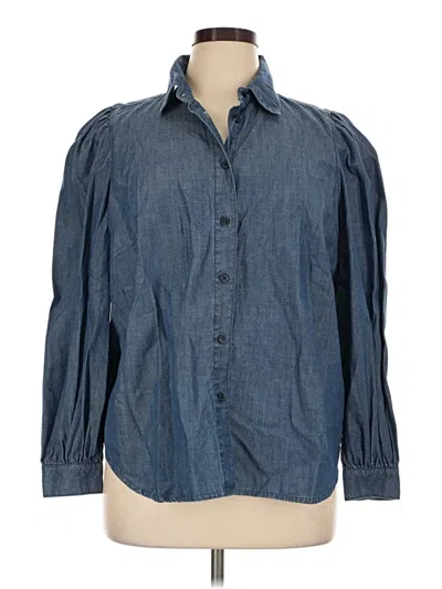 Pre-owned Eloquii Long Sleeve Button Down Shirt In Blue
