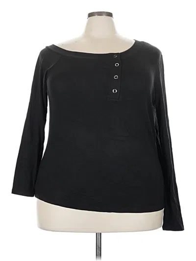 Pre-owned Eloquii Long Sleeve Henley Shirt In Black