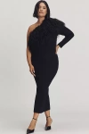 Eloquii Plus Faux-fur One-shoulder Maxi Dress In Black