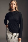 Eloquii Plus Long-sleeve Gathered-neck Top In Black