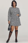 Eloquii Plus Long-sleeve Rhinestone Button Mini Dress In Silver