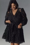 Eloquii Plus Long-sleeve V-neck Eyelet Wrap Mini Dress