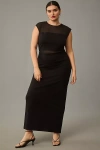 Eloquii Plus Mesh Panel Midi Dress In Black
