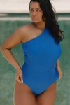 Eloquii Plus One-shoulder Twist-back One-piece Swimsuit In Blue