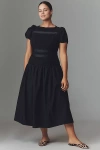 Eloquii Plus Puff-sleeve Smocked Midi Dress In Black