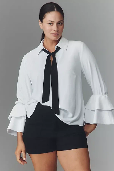 Eloquii Plus Ruffle-sleeve Top In White