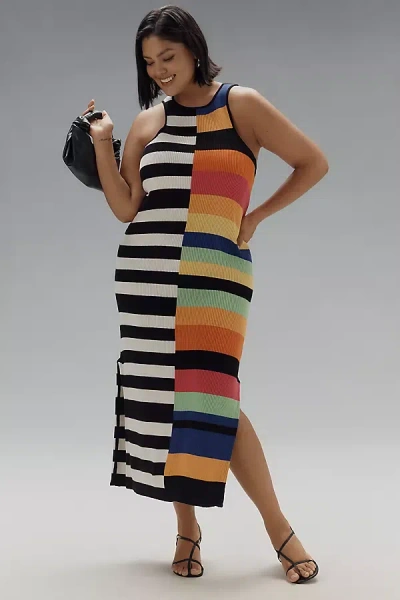 Eloquii Plus Sleeveless Mixed Stripe Ribbed Midi Dress