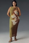 Eloquii Plus Sleeveless Printed Slim Maxi Dress In Green