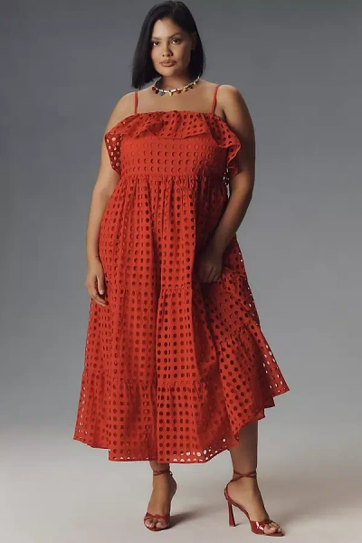 Eloquii Plus Sleeveless Ruffled Tiered Eyelet Midi Dress