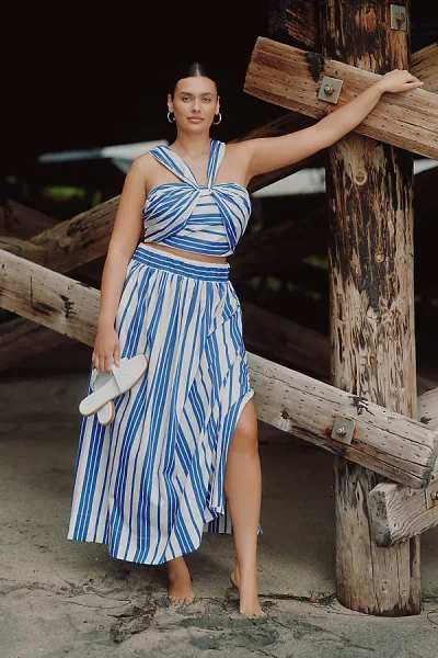 Eloquii Plus Stripe Maxi Skirt In Blue
