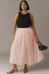 Eloquii Plus Textured Ruffled Tulle Midi Skirt In Pink