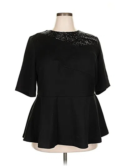 Pre-owned Eloquii Short Sleeve Blouse In Black