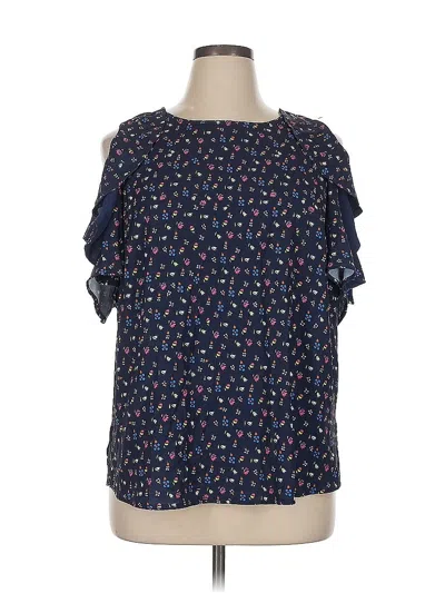 Pre-owned Eloquii Short Sleeve Blouse In Blue