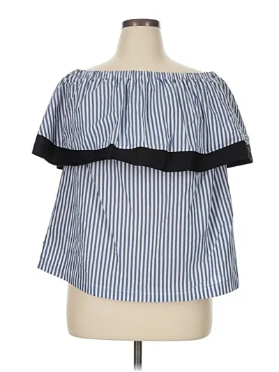 Pre-owned Eloquii Short Sleeve Blouse In Blue