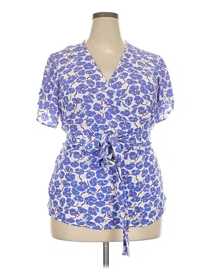 Pre-owned Eloquii Short Sleeve Blouse In Blue