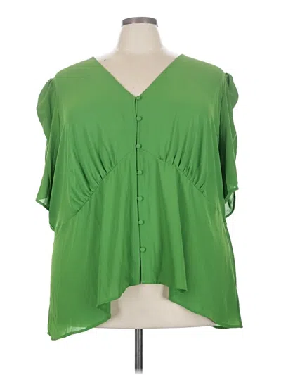Pre-owned Eloquii Short Sleeve Blouse In Green