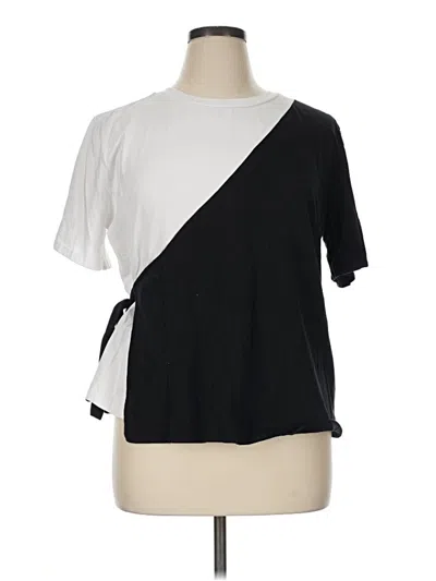 Pre-owned Eloquii Short Sleeve Top Black Color Block Pattern One Shoulder Neckline Tops