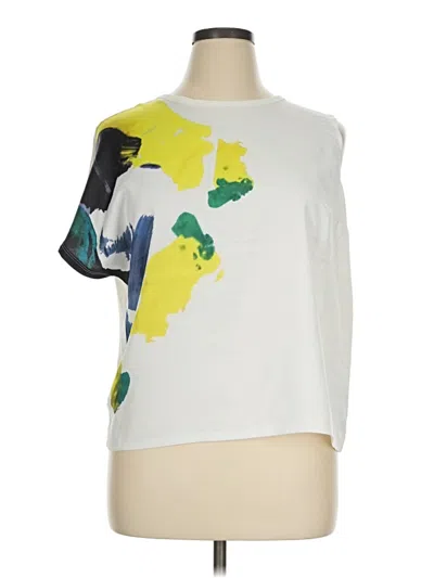 Pre-owned Eloquii Short Sleeve Top White Graphic Pattern One Shoulder Neckline Tops