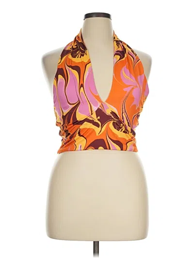 Eloquii Tank Top Orange Halter Neckline Tops