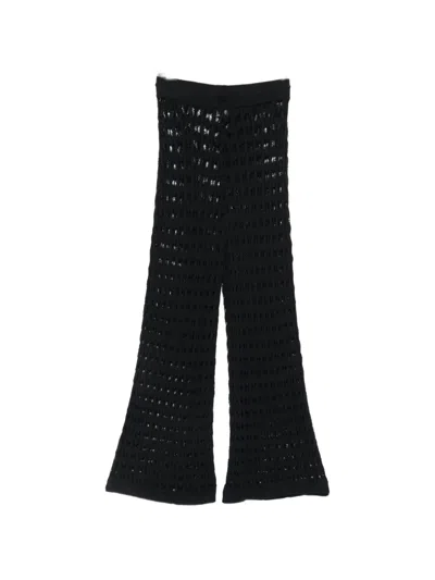 Elou Fleur Crochet-knit Drawstring Trousers In Black