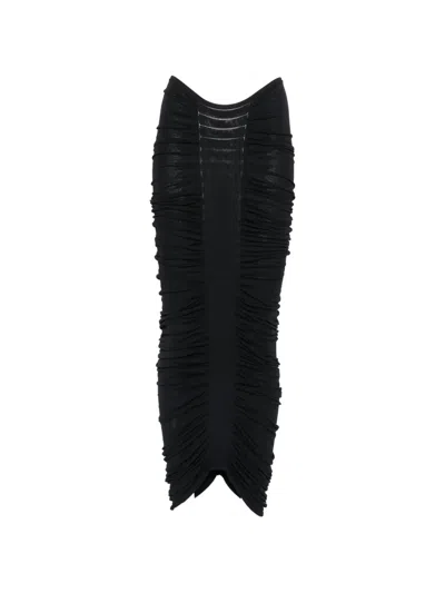 Elou Sera Ruched Asymmetric-hem Skirt In Black