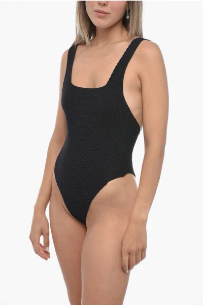 Elou Solid Color Crochet Maya One Piece Swimsuit In Black