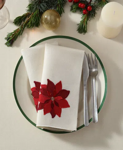 Elrene 4-pc. Poinsettia Fabric Napkins Set, 17" X 17" In White