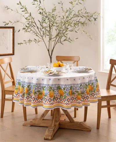 Elrene Capri Lemon Double Border Round Tablecloth 70" Round In Multi