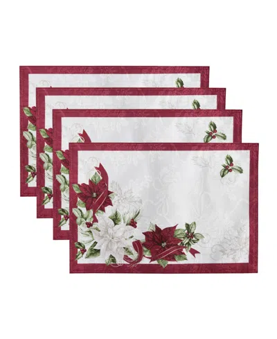 Elrene Clarette Poinsettia Holiday Fabric Placemats 19"x 13", Set Of 4 In Rose