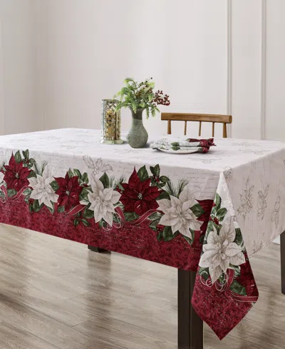 Elrene Clarette Poinsettia Holiday Fabric Rectangle Tablecloth, 120"x 60" In Rose