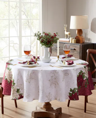 Elrene Clarette Poinsettia Holiday Fabric Round Tablecloth, 70" In Rose