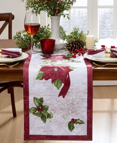 Elrene Clarette Poinsettia Holiday Fabric Table Runner, 70"x 14" In Rose