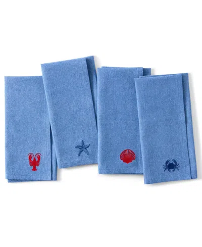 Elrene Coastal Embroidered Napkins, Set Of 4 In Blue