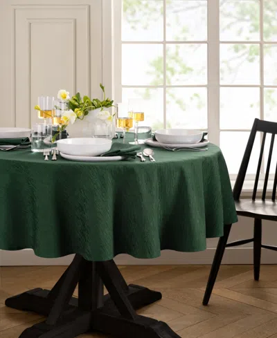 Elrene Continental Solid Texture Water And Stain Resistant Round Tablecloth, 90" In Green