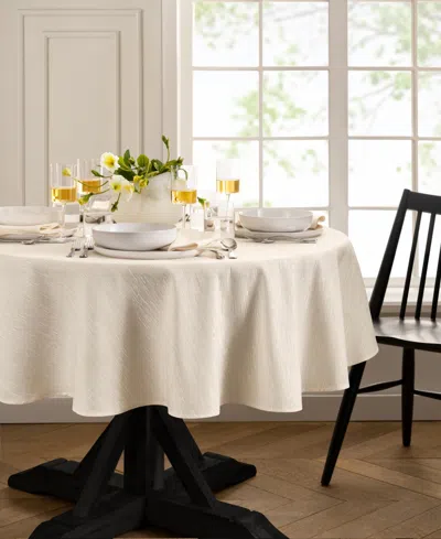 Elrene Continental Solid Texture Water And Stain Resistant Round Tablecloth, 90" In Black
