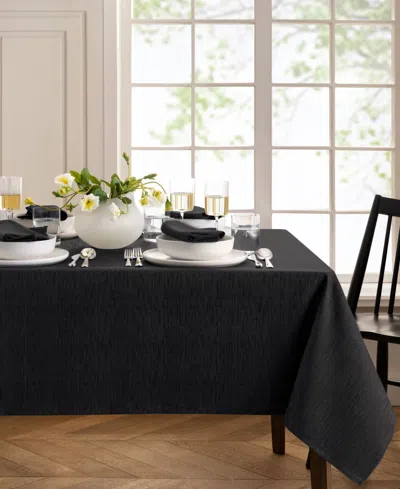 Elrene Continental Solid Texture Water And Stain Resistant Tablecloth, 60" X 144" In Black