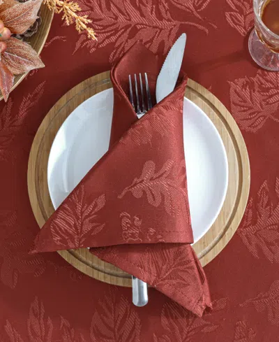 Elrene Elegant Woven Leaves Jacquard Damask Napkin, Set Of 8 In Spice Red